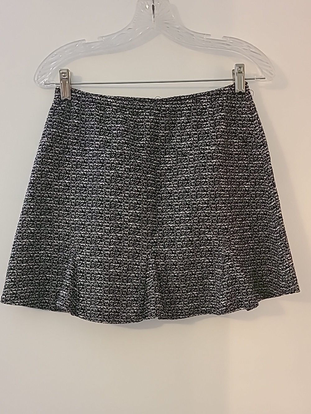Tabloid Flounce Mini Skirt Black White Marled Knit Ruffle Flare Academia